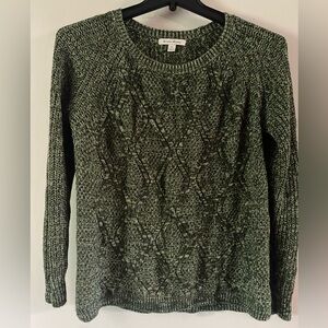 Studio Works Green Crew Neck Sweater with Cable Knit Design